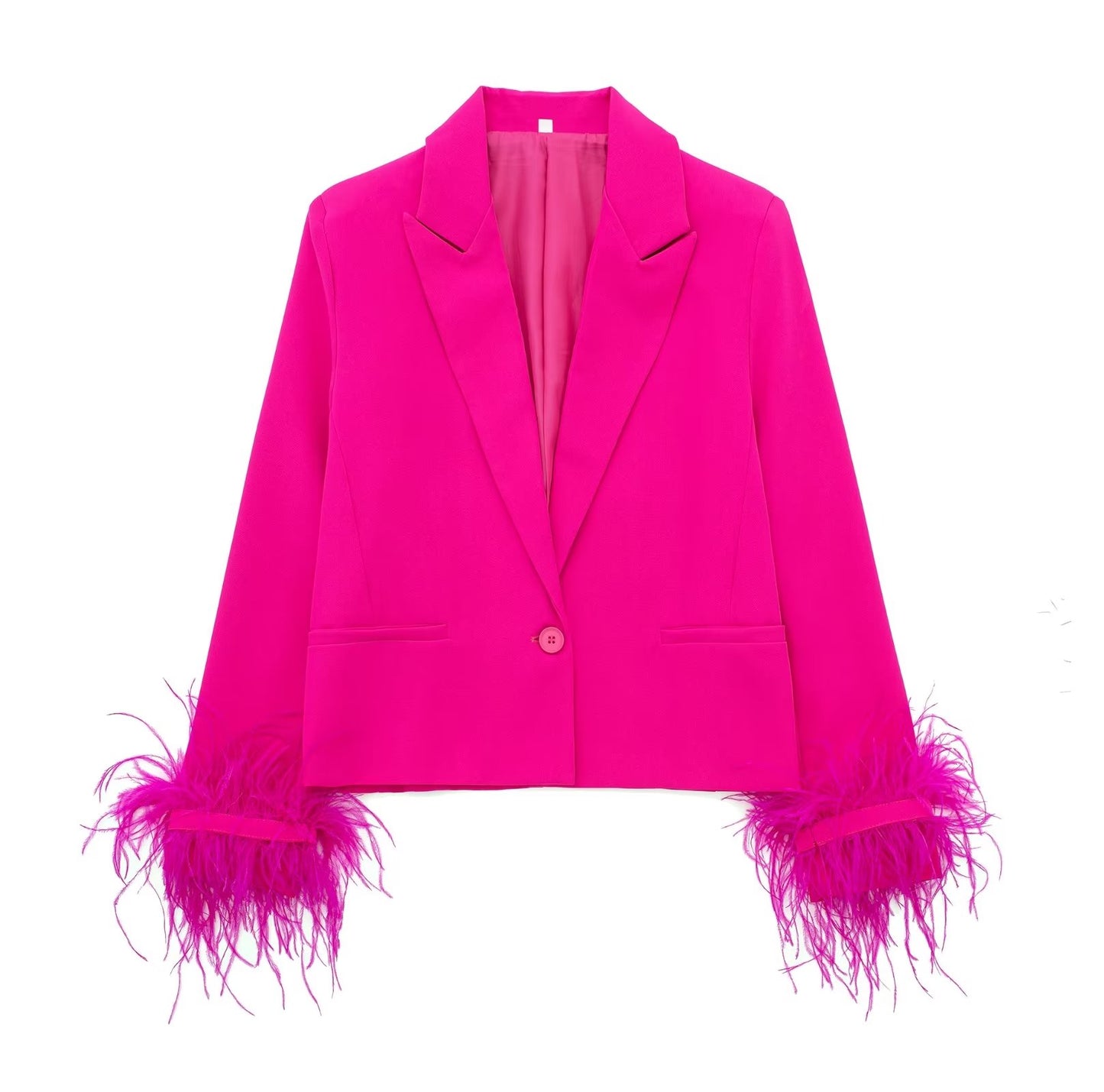 Blazer recto con decoración de plumas para mujer de otoño