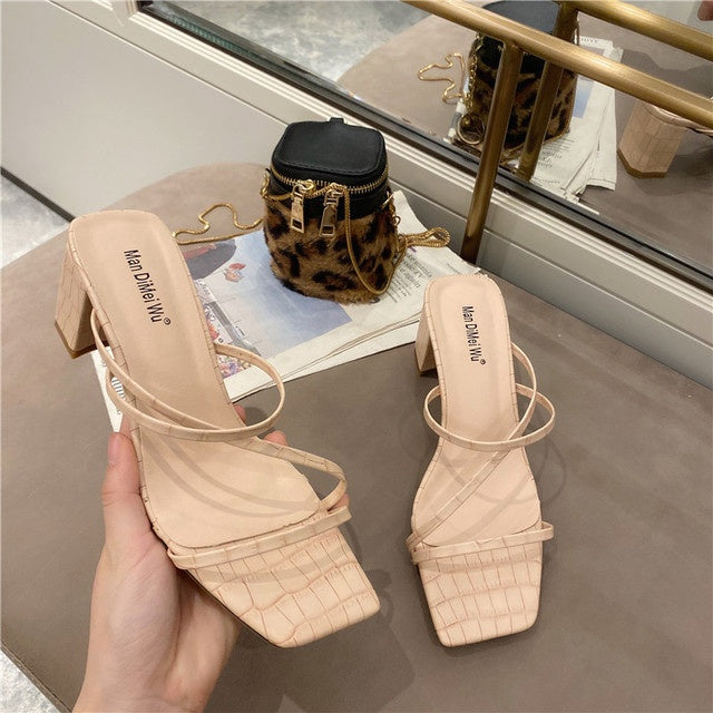 Fashion Slipper Square High Heel Classics Strap Sandal