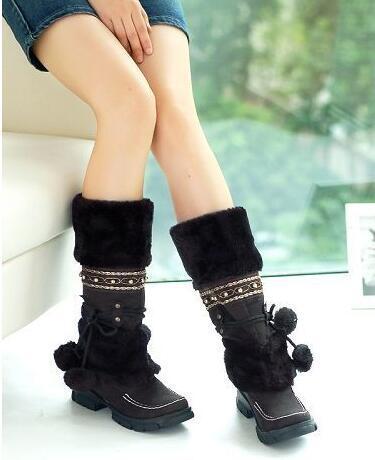 Medium tube fur ball women's boots