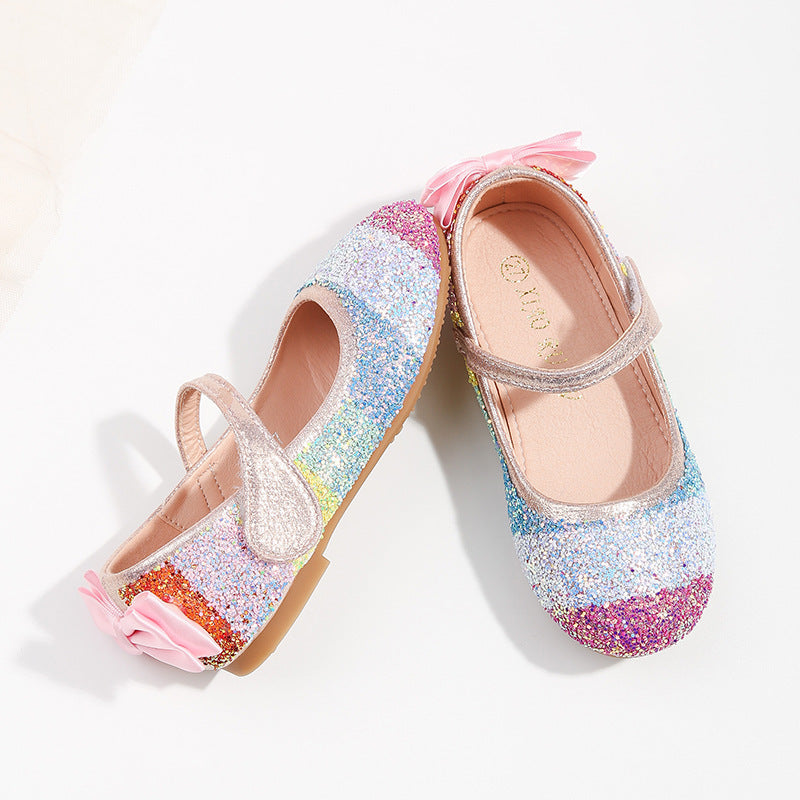 Chaussures de princesse à paillettes arc-en-ciel pour filles