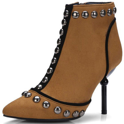 Studded high heel booties pointed