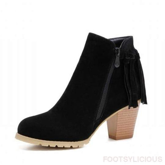 Autumn and winter new European and American thick with round head tassel ankle boots