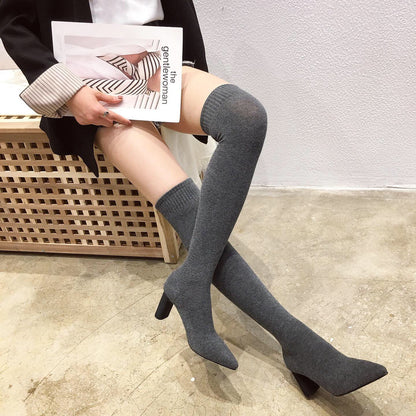 High-heeled knitted sock boots