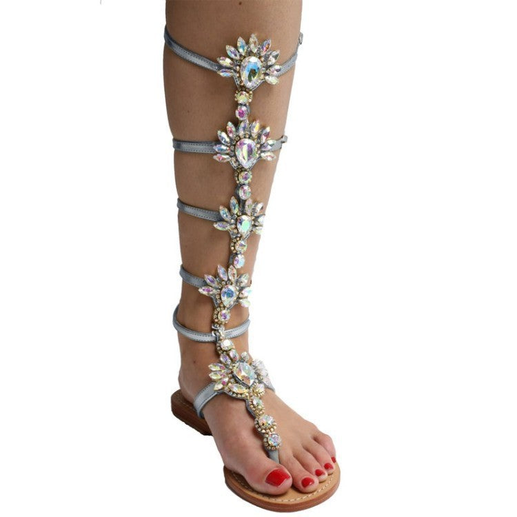 Sandalias romanas huecas con diamantes de imitación