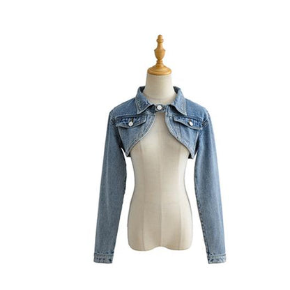 Sexy Ultra Short Denim Jacket Women High Waist Shawl Niche Retro Biker All Matching