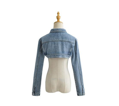 Sexy Ultra Short Denim Jacket Women High Waist Shawl Niche Retro Biker All Matching