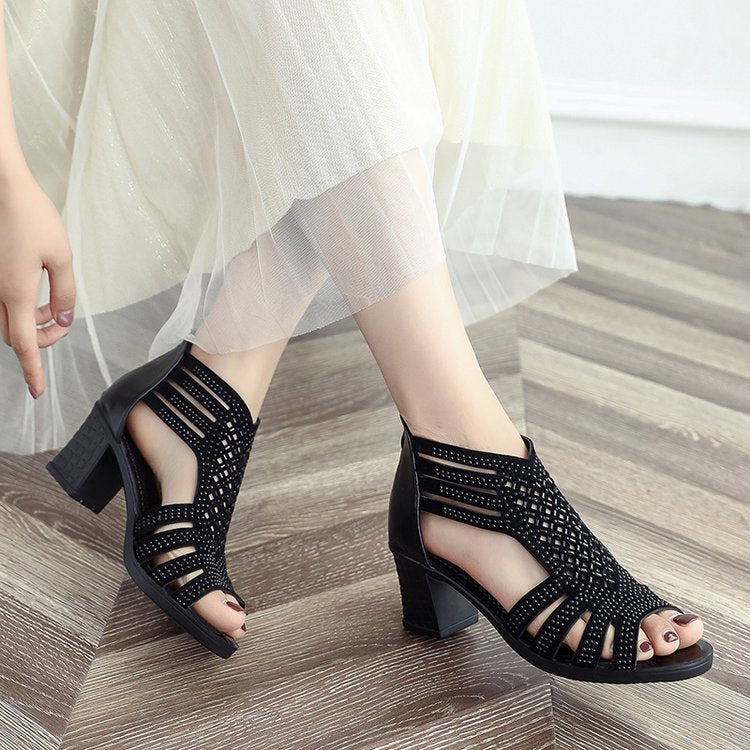 Roman block heel non-slip mother shoes