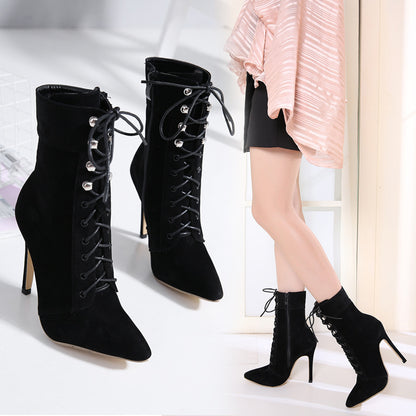 Studded lace comfortable pointed toe boots