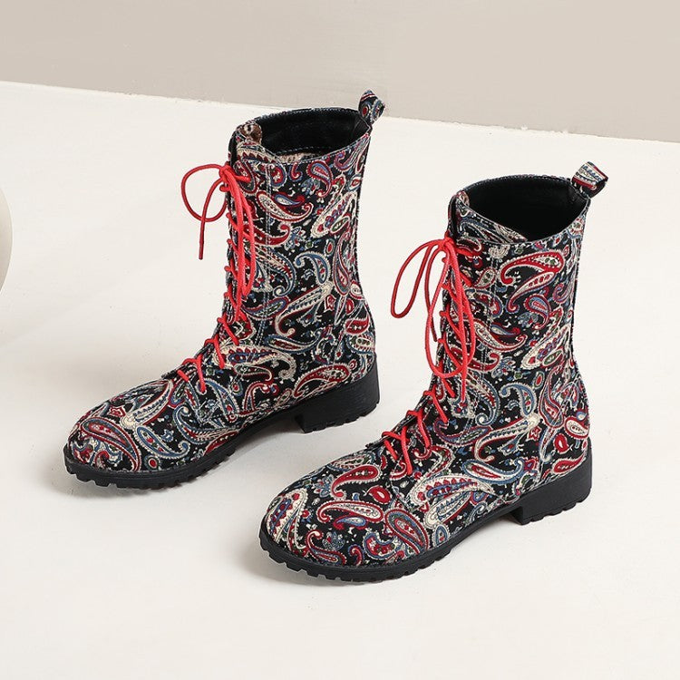 Bottes courtes ethniques fleuries pour femmes grandes tailles