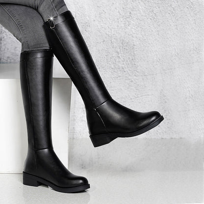 Warm rear zipper rider boot thick heel