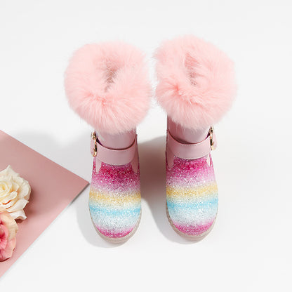 Rainbow sequined children's short boots