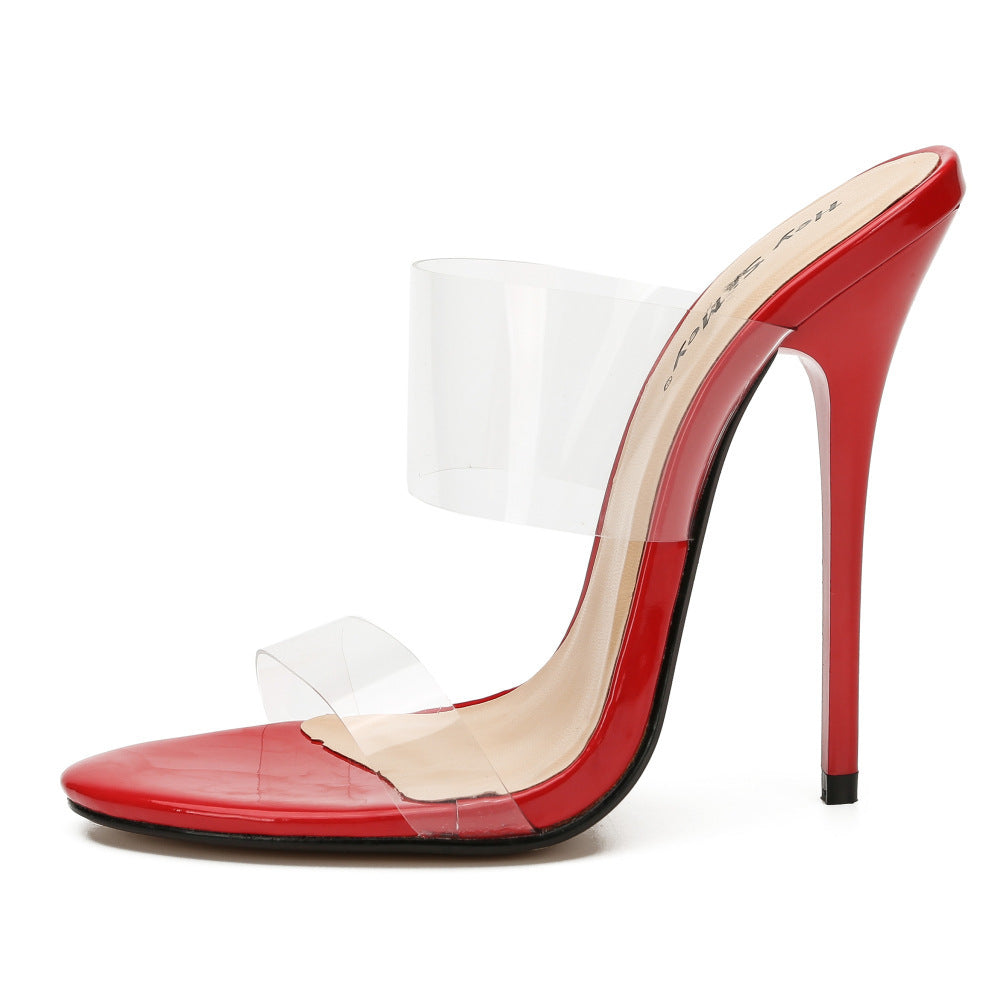 High heeled sandals with transparent ribbon