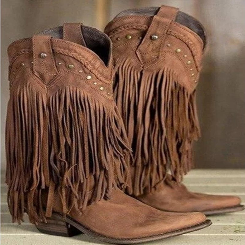 Women's fringed mid boots