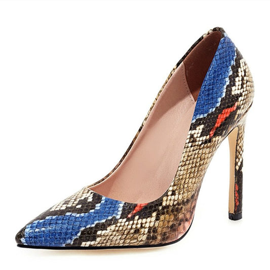 Color block snakeskin pattern net red super high heels