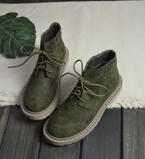 Botines de ante con punta redonda y cordones cómodos para mujer