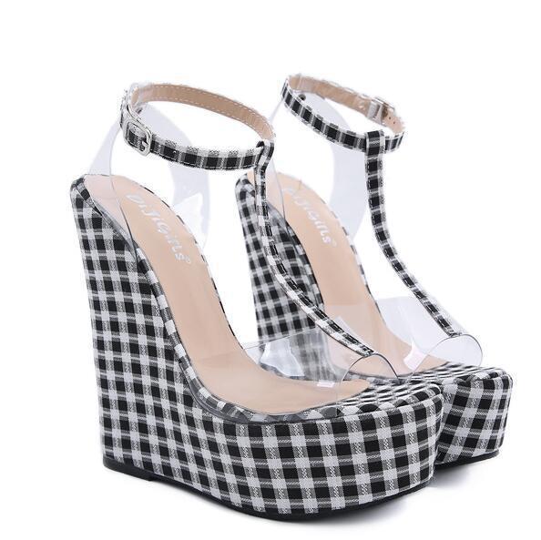 Scottish plaid simple wedge sandals