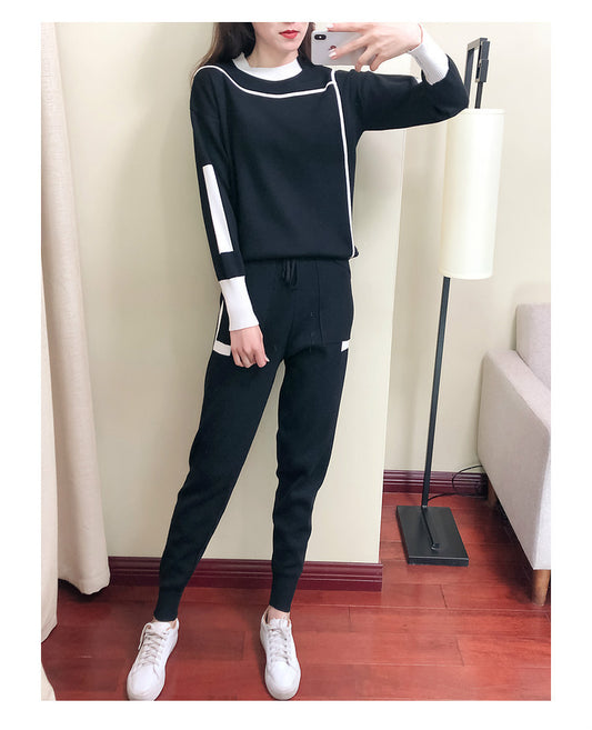 Slimming Fashionable Elegant Outfit Women Autumn Winter Casual Sports Age Reduction Knitted Two Piece