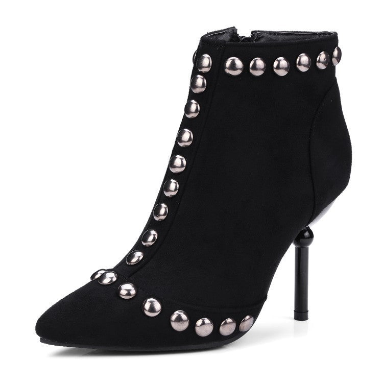 Studded high heel booties pointed