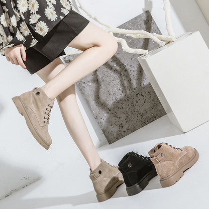 Single Classic Trendy Thick-soled Leather Cow Suede Casual Short Boots