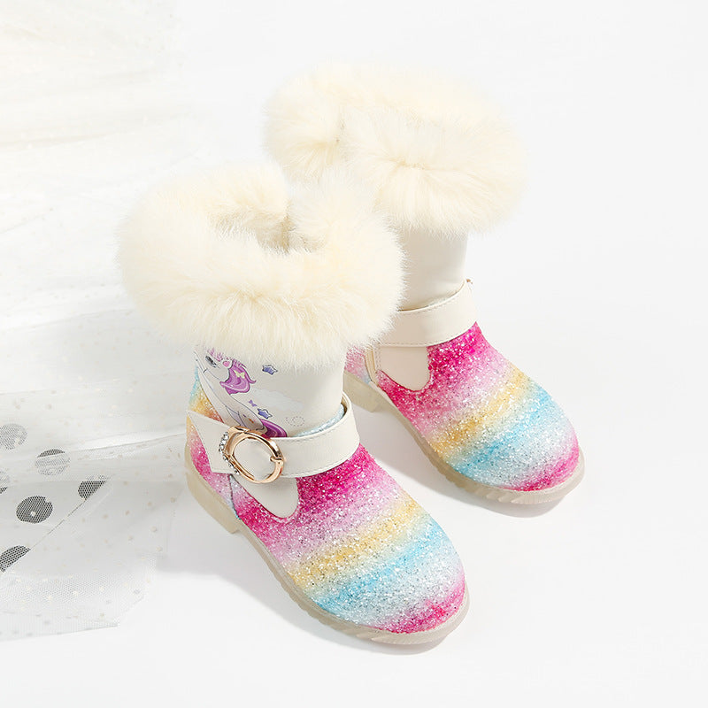 Rainbow sequined children's short boots