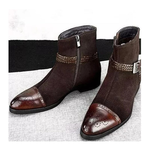 Botas bajas con tacón bajo y cremalleras laterales y delanteras para hombre