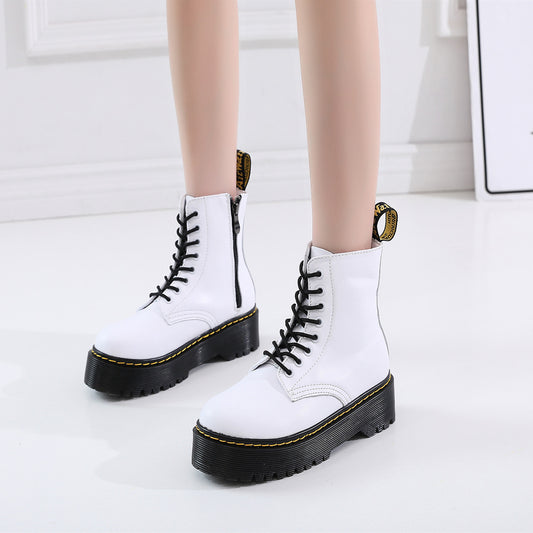 Autumn And Winter Plus Velvet Leather Thick-Soled Zipper Martin Boots Women