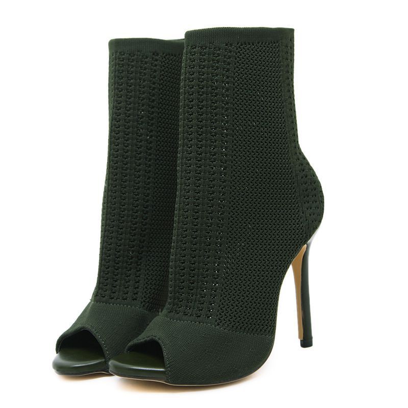 Open-toe knit stiletto heels