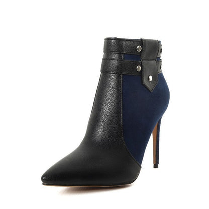 Bottines à talons hauts fins et tendance pour femme, chaussures d'hiver à rivets et boucle, grande taille, bleu, noir, rouge, style aiguille 