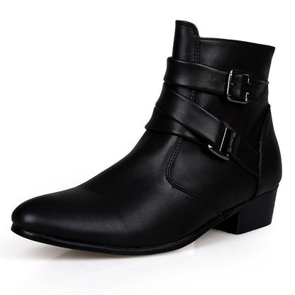 High-Top Leather Pointed-Toe Internal Heightened Boots