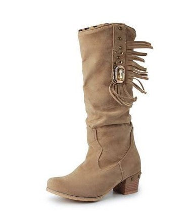 Fringed mid-tube women's boots