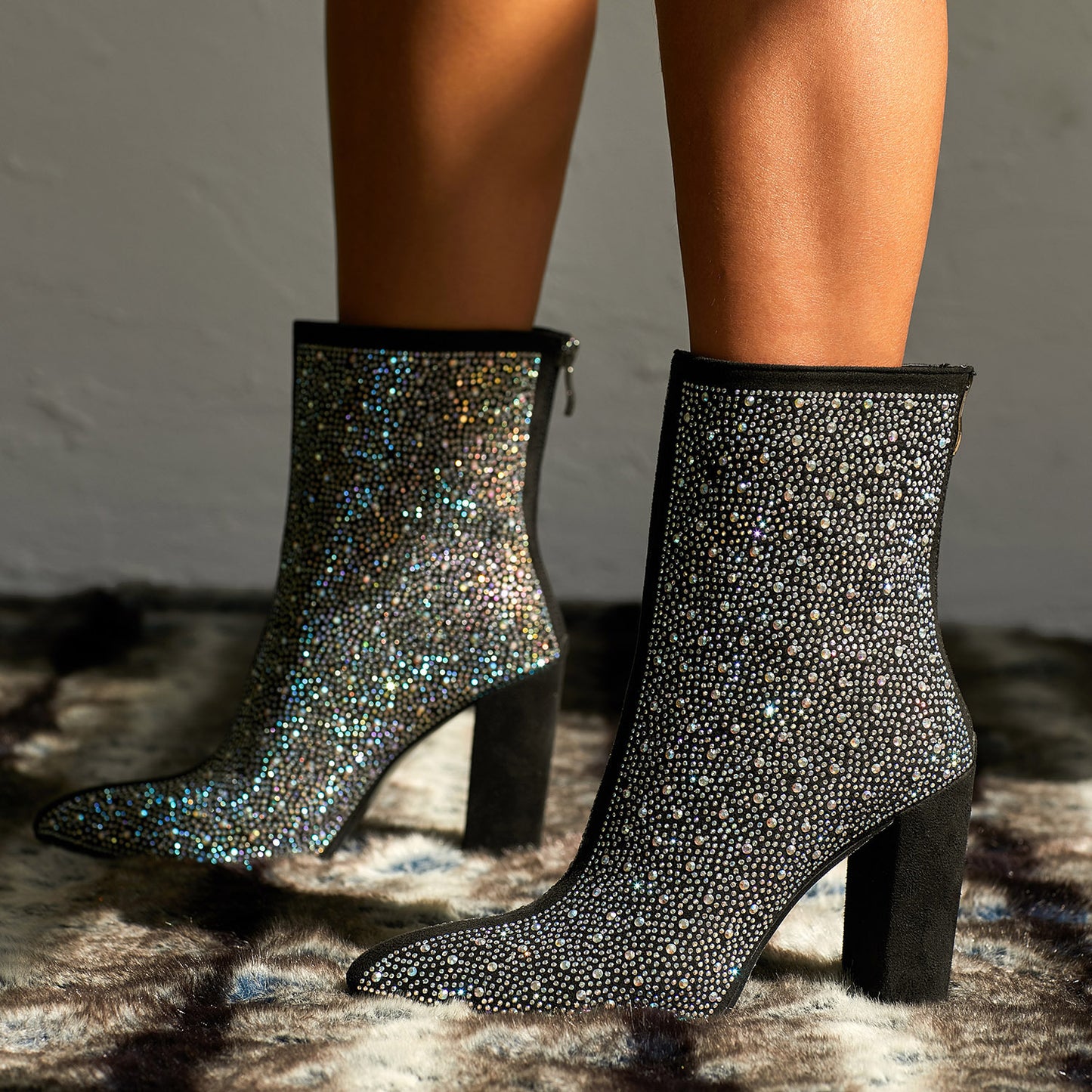 Rhinestone High Heel Boots