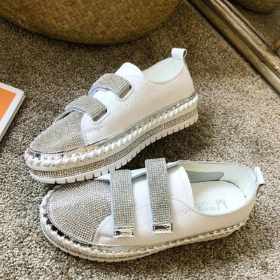 Autumn rhinestone Velcro thick white shoes