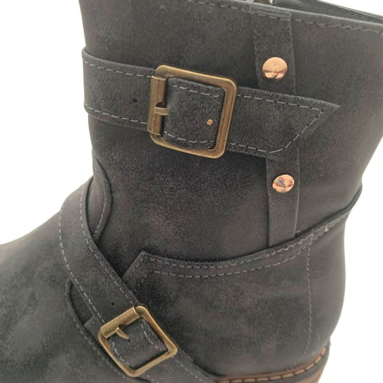 Bottes Martin à tête ronde tendance pour femmes avec boucle de ceinture