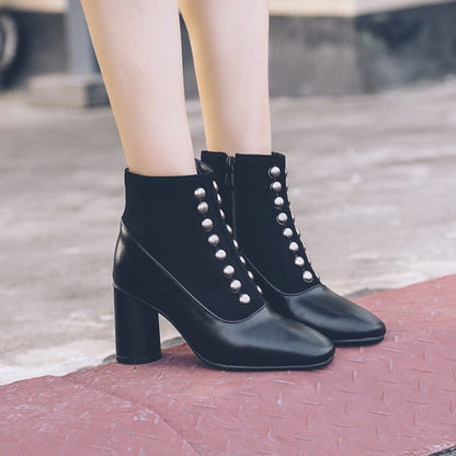 Rivet square heel thick dress boots