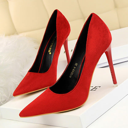 Pointed suede high heels