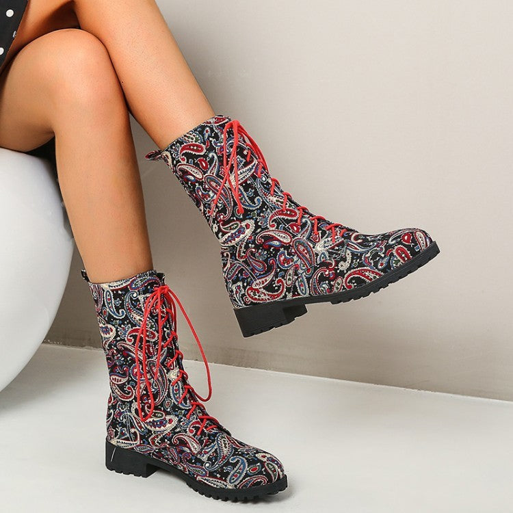 Bottes courtes ethniques fleuries pour femmes grandes tailles