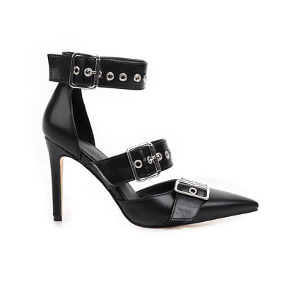 Super high heel pointed toe metal buckle sandals