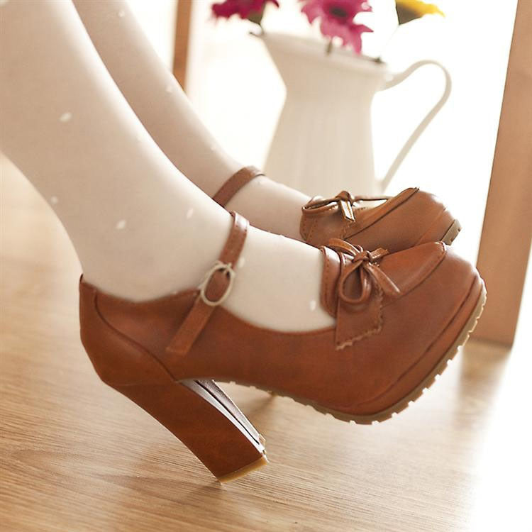 Bowknot high heels thick heel