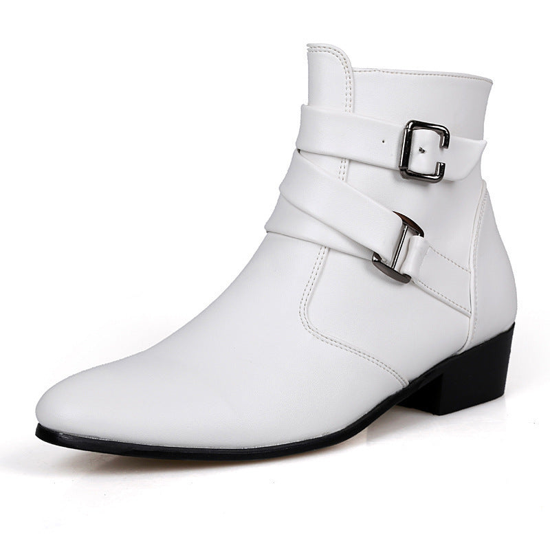 High-Top Leather Pointed-Toe Internal Heightened Boots