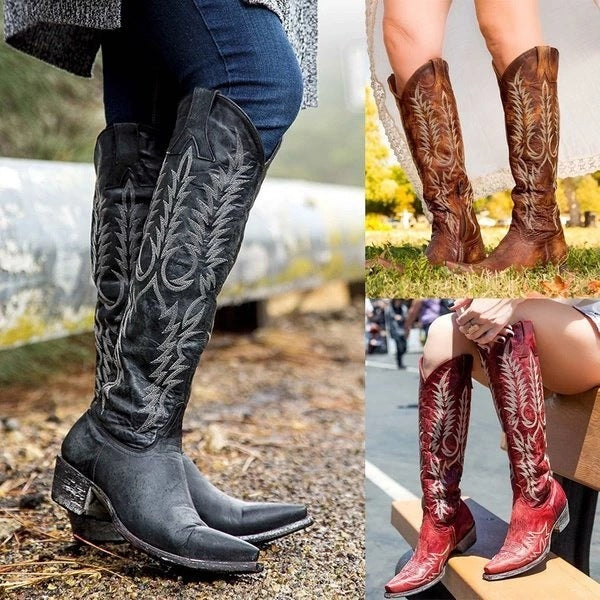 Botas de mujer bordadas estilo nacional tacón medio 35-43