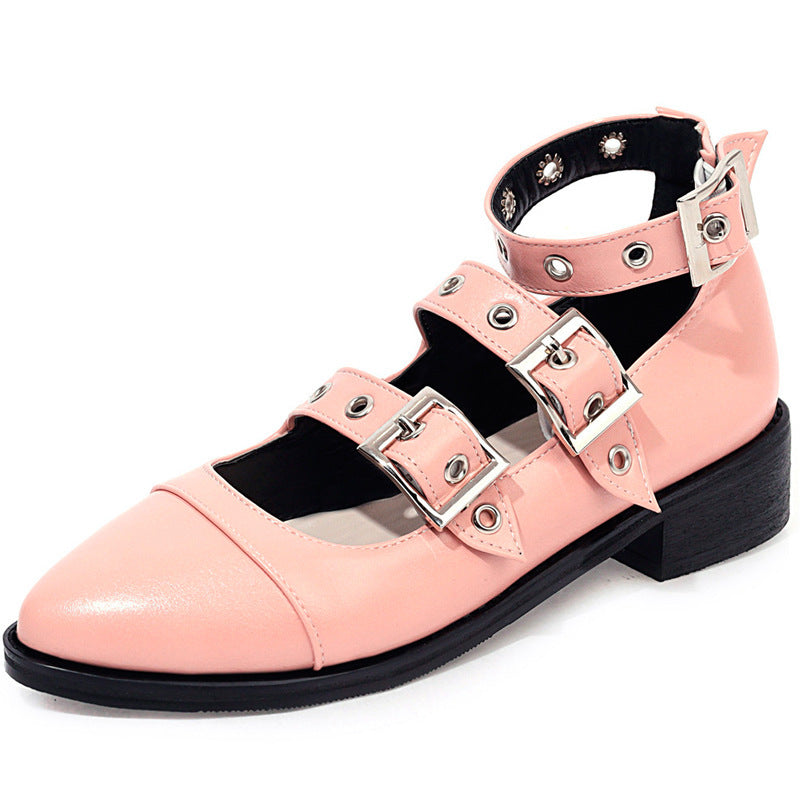 Single shoe thick heel Roman shoes with rivet buckle