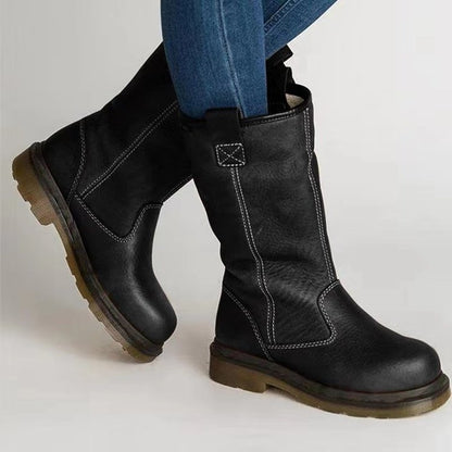 Bottes chaudes en peluche à semelle plate pour femmes, taille moyenne