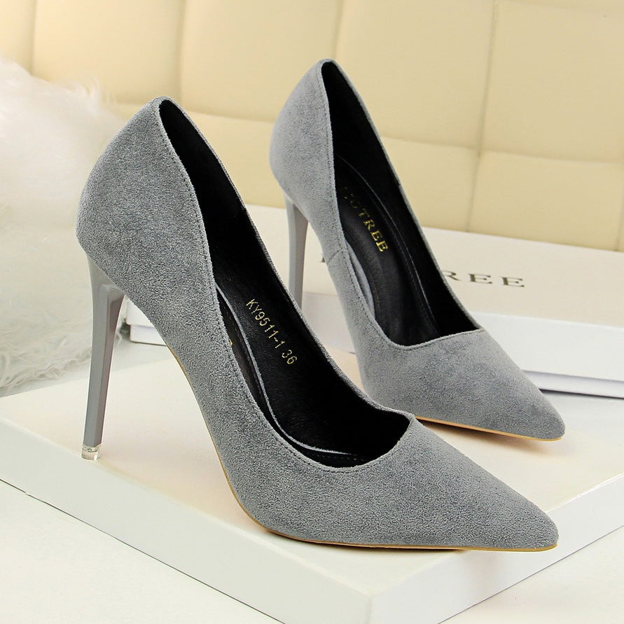 Pointed suede high heels