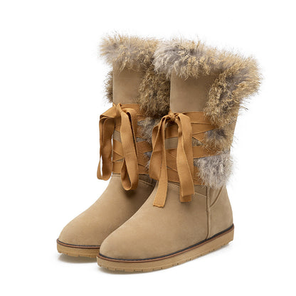 Real rabbit fur flat ankle boots