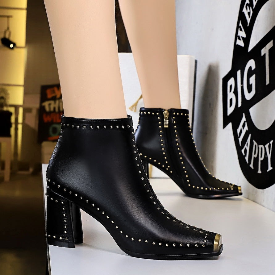 Square toe rivet booties