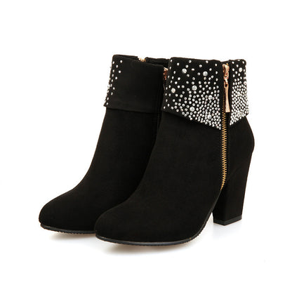 Bottes à talon court en nubuck strass pour femme