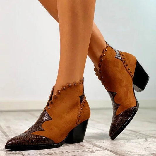 Bottes à talons épais pour femmes et bottines basses à paillettes à bout pointu