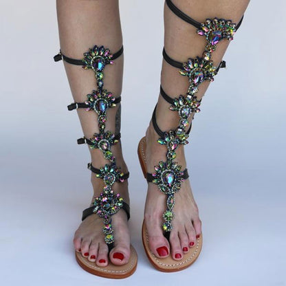 Sandalias romanas huecas con diamantes de imitación