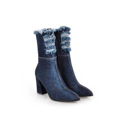 Bottines courtes en jean à talons épais