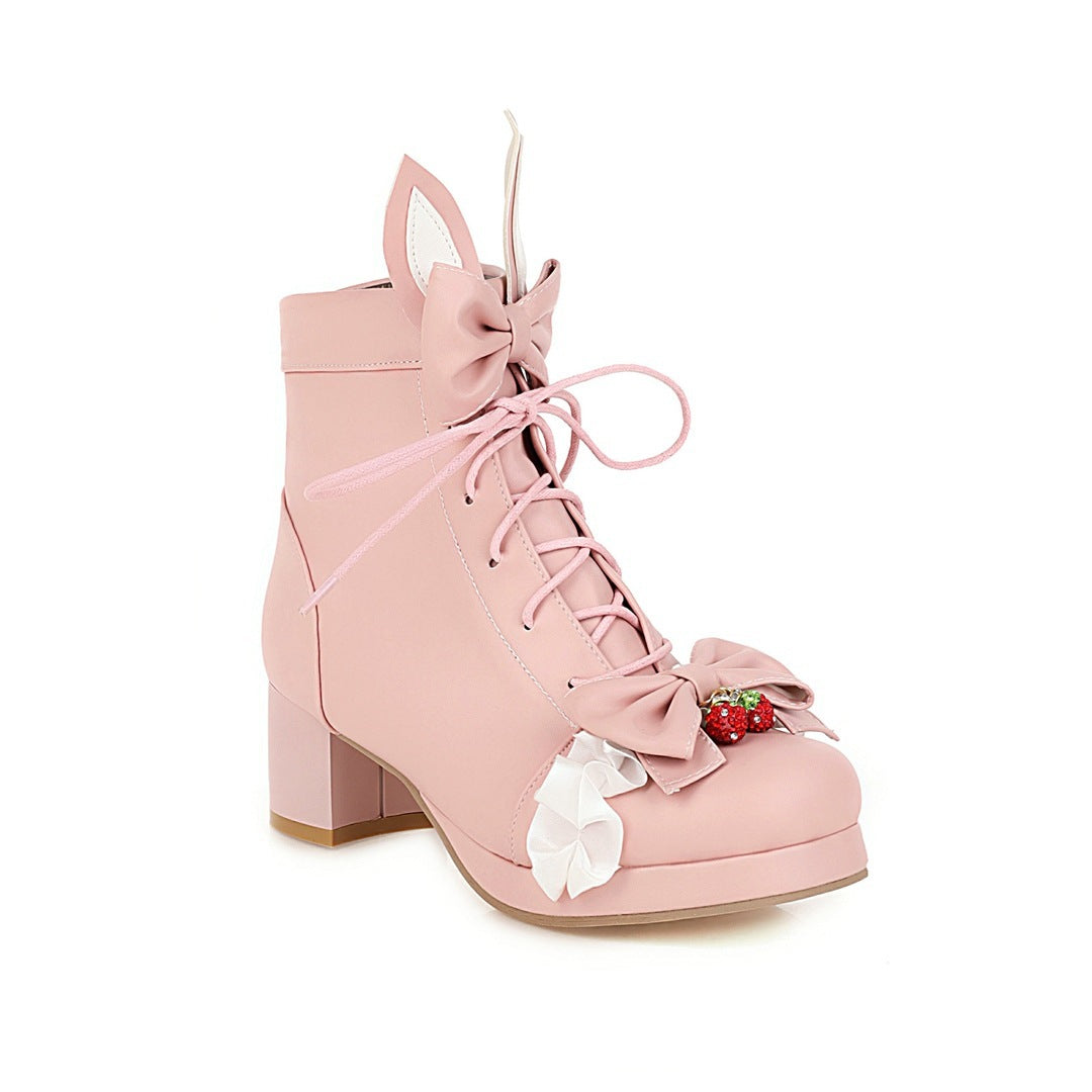 Botas cortas Lolita para mujer Botas Martin de suela gruesa suaves y lindas para niña con fresas